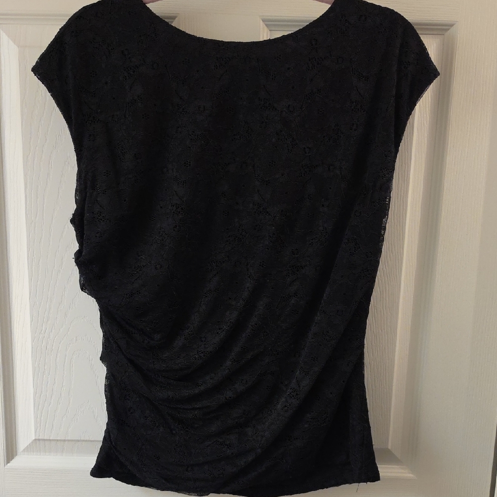 nine britton Black Lace Drape Short-Sleeve Top